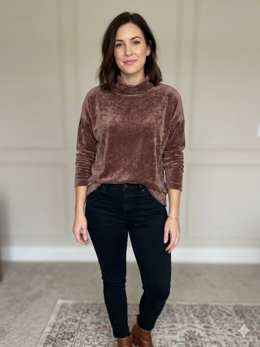 Pure Jill mauve velour cowl neck tunic, size M